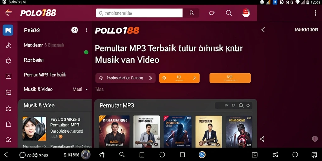Antarmuka aplikasi Pemutar MP3 POLO188 dengan fitur unggulan.