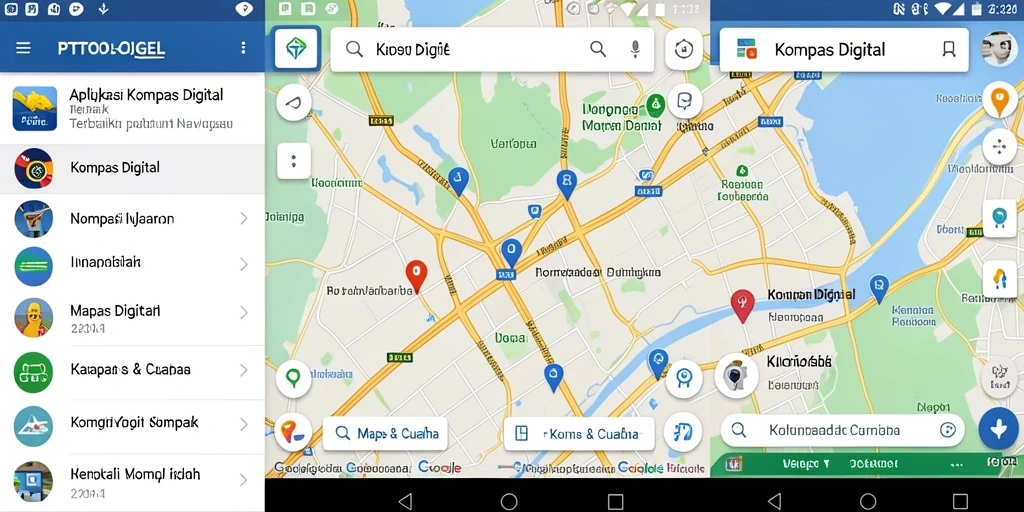 Tampilan antarmuka PTTOGEL dengan fungsi Kompas Digital dan peta.