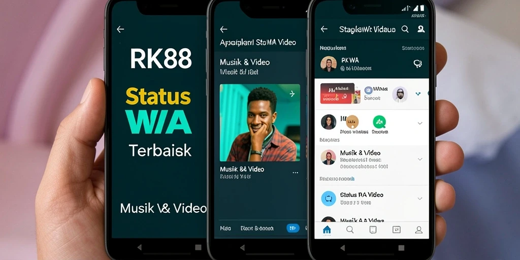 Antarmuka aplikasi RK88 menampilkan pilihan video status WA yang menarik.