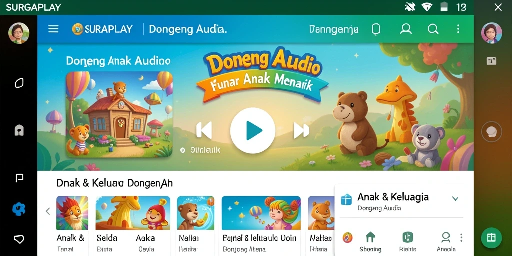 Antarmuka intuitif SURGAPLAY dengan berbagai tombol pilihan dongeng.